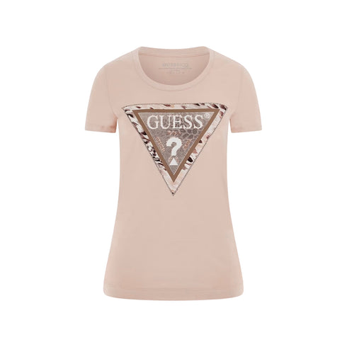Guess T-shirt T-shirt Donna con triangolo animalier Rosa - Francavilla Moda